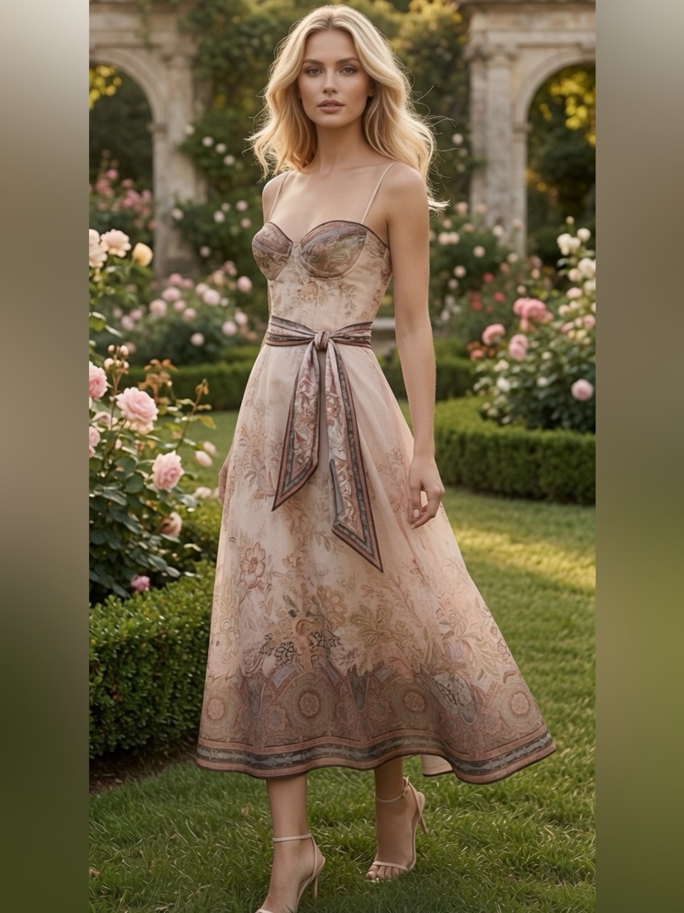 Zimmermann Pink and Cream Floral Midi Slip Dress with Ruffle Hem size AU 1  US 4